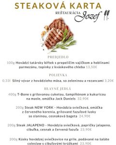 Vážení zákazníci, od dnes 18.08.2023 do nedele, si môžete u nás vychutnať Steakové menu.
 Tešíme sa na Vás!